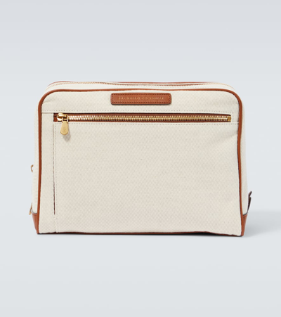 Brunello Cucinelli Leather-trimmed Canvas Toiletry Bag In Beige