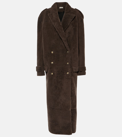 The Mannei Rutul Oversized Faux Fur-trimmed Coat In Brown