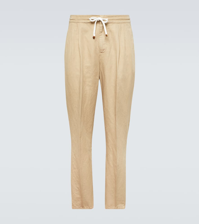 Brunello Cucinelli Linen And Cotton Pants In Beige