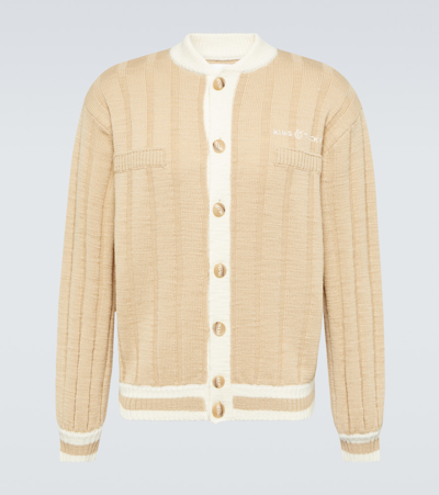 King & Tuckfield 羊毛条纹开衫 In Beige