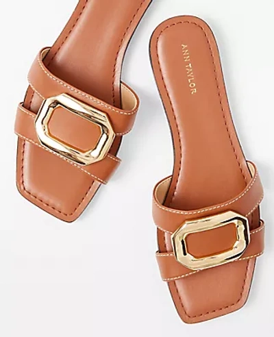 Ann Taylor At Weekend Leather Buckle Slides In Midnight Mahogany