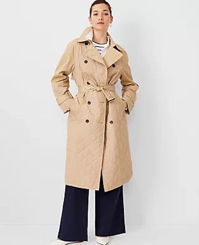 Ann Taylor At Weekend Quilted Mixed Media Trench Coat In Baguette