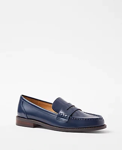 Ann Taylor At Weekend Leather Penny Loafers In Night Sky