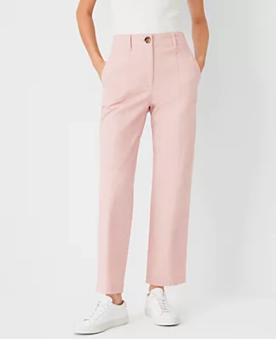 Ann Taylor At Weekend Seamed High Rise Straight Ankle Pants In Chino In Pink Gem