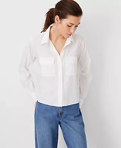 Ann Taylor At Weekend Cropped Double Pocket Shirt In White