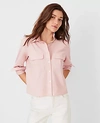 Ann Taylor At Weekend Cropped Poplin Double Pocket Shirt In Pink Gem