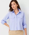 Ann Taylor At Weekend Cropped Poplin Double Pocket Shirt In Cool Lilac
