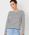 Ann Taylor Weekend Collection Stripe Relaxed Long Sleeve Top In Ww - Black