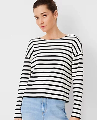 Ann Taylor Weekend Collection Stripe Relaxed Long Sleeve Top In Ww - Black