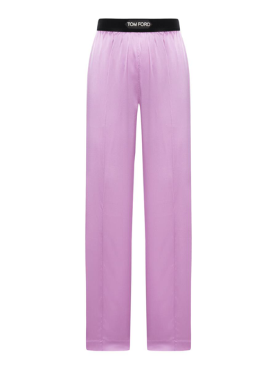 Tom Ford Straight-leg Silk Trousers In Pale Parma Violet