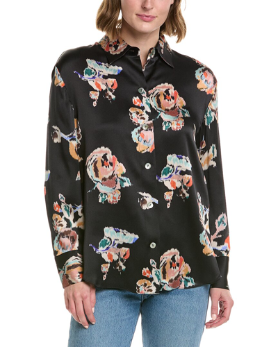 Vince Ikat Relaxed Silk Blouse In Black