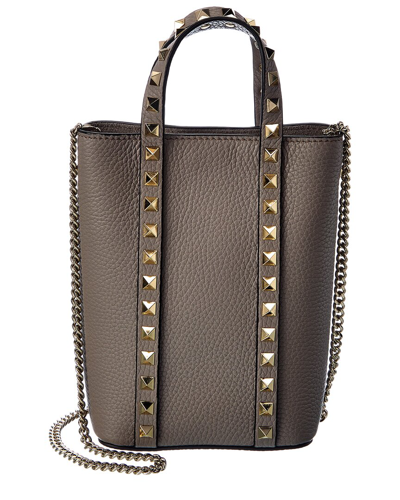 Valentino Garavani Valentino Rockstud Grainy Leather Tote In Grey