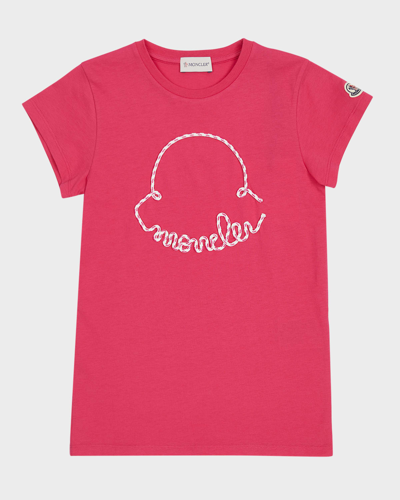 Moncler Kids' Girl's Corded Logo Short-sleeve T-shirt Dress In Pink Red