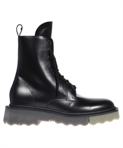 Off-white Leather Lace-up Boots In Black