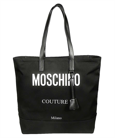 Moschino Couture Logo Printed Tote Bag In Black