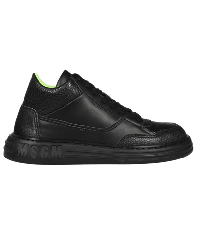 Msgm Leather Low Sneakers In Black