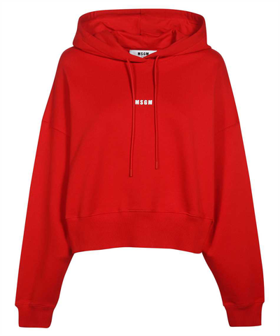 Msgm Cotton Hoodie In Red