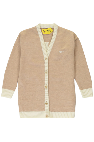 Off-white Kids' Virgin Wool Cardigan In Brown