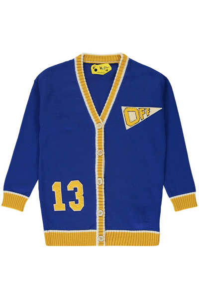 Off-white Kids' Virgin Wool Cardigan In Blue