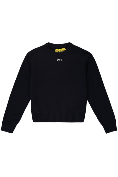 Off-white Kids' Virgin Wool Crew-neck Sweater In Blue