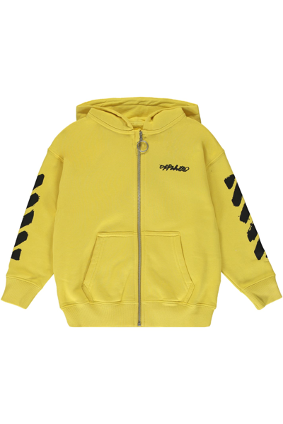 Off-white Kids' Cotton Full Zip Hoodie In Yellow