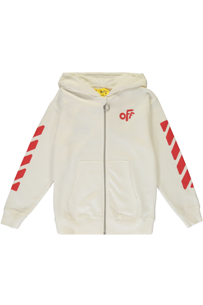 Off-white Kids' Cotton Full Zip Hoodie In White