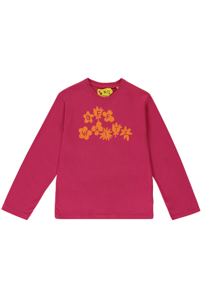 Off-white Kids' Printed Cotton T-shirt In Fuchsia