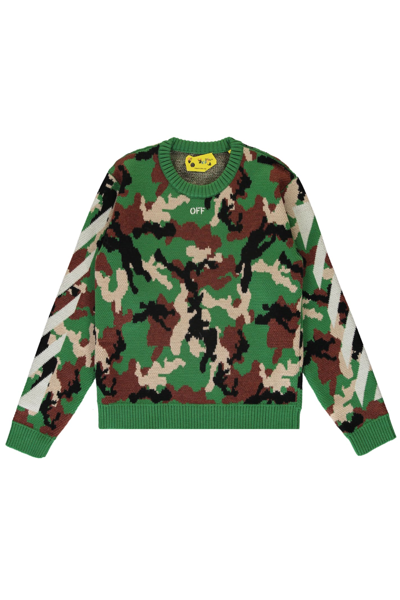 Off-white Kids' Virgin Wool Crew-neck Sweater In Green