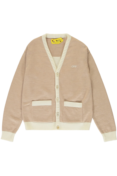 Off-white Kids' Virgin Wool Cardigan In Brown