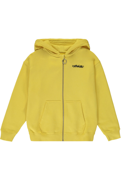 Off-white Kids' Cotton Full Zip Hoodie In Yellow