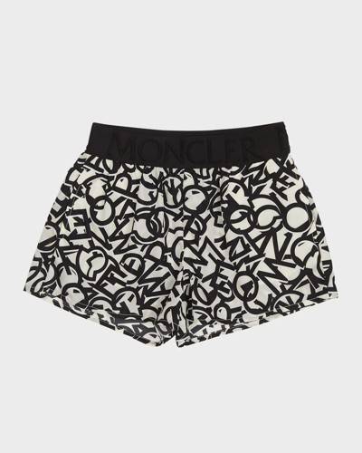 MONCLER GIRL'S SCATTERED LETTERS LOGO-PRINT SHORTS