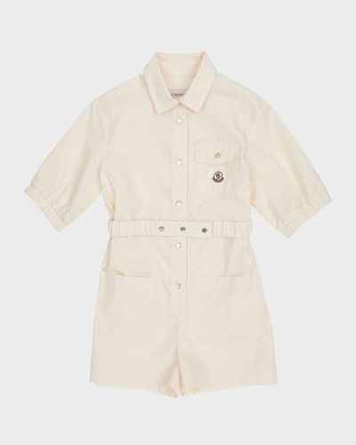 MONCLER GIRL'S COTTON POPLIN COLLARED ROMPER