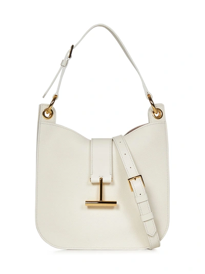 Tom Ford Small Leather Crossbody Bag In Bianco