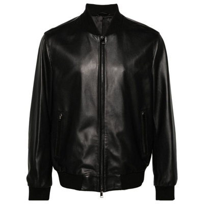 Brioni Leather Outerwears In Black