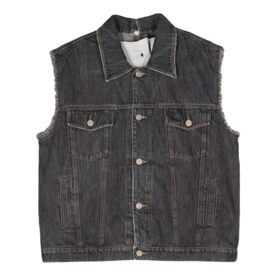 Magliano Raw-cut Detail Cotton Denim Vest In Grey