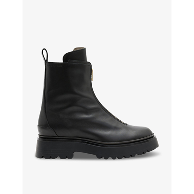 Allsaints Womens Black Ophelia Zip-embellished Leather Ankle Boots