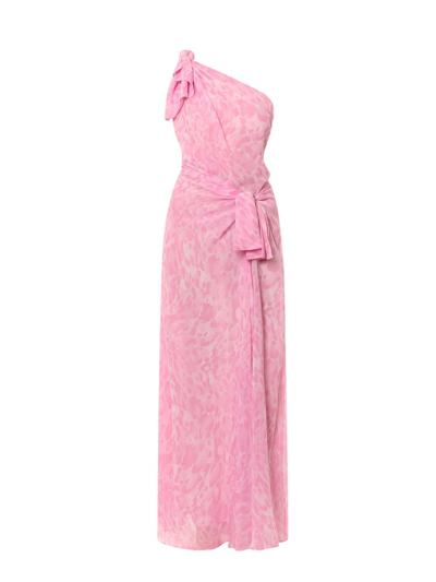 Pinko Animal-print One-shoulder Gown In Pink