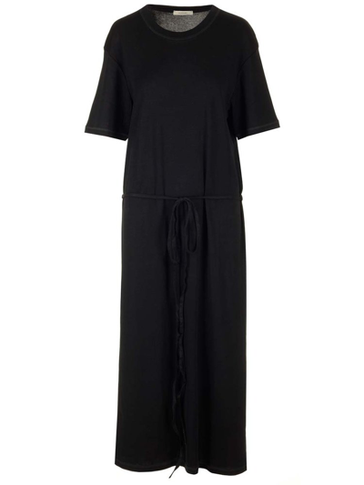 Lemaire Belted Cotton Maxi T-shirt Dress In Black