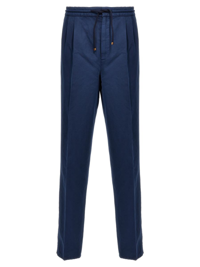 Brunello Cucinelli Linen Blend Trousers In Blue