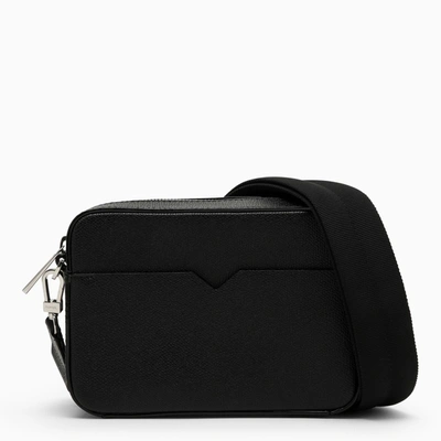 Valextra V-line Reporter Leather Crossbody Bag In Black