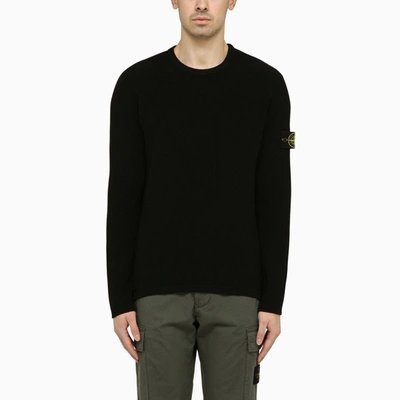 STONE ISLAND BLACK CREW-NECK PULLOVER WITH LOGO