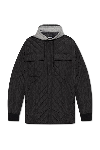 Dsquared2 Quilted Drawstring Hooded Jacket In Black