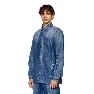 Diesel Stretch Denim Shirt With 3d Whiskers In Tobedefined