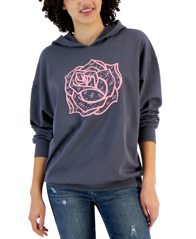 Rebellious One Juniors' Hooded Rose Long-sleeve Sweatshirt In Turbulence