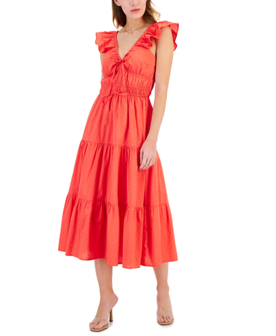 And Now This Women's Cotton Clip-dot Tiered Dress, Created For Macy's In Fresh Coral