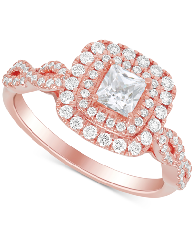 Macy's Diamond Princess Double Halo Engagement Ring (1 Ct. T.w.) In 14k Rose Gold