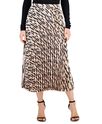 Anne Klein Women's Printed Satin Pull-on Pleated Skirt In Beige