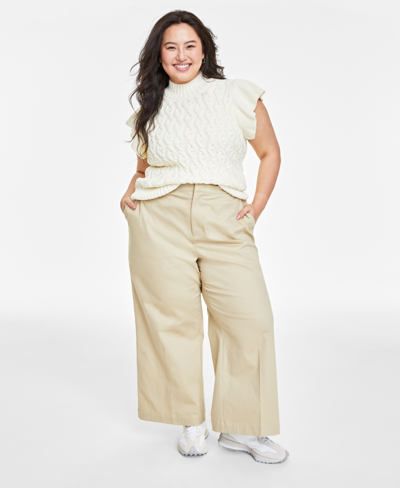 On 34th Plus Size Wide-leg Chino Pants, Created For Macy's In Safari