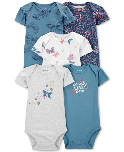 Carter's Baby Girls 5-pk. Printed Short-sleeve Bodysuits In Multi