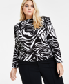 BAR III PLUS SIZE PRINTED COTTON PLEATED-SHOULDER TOP, CREATED FOR MACY'S